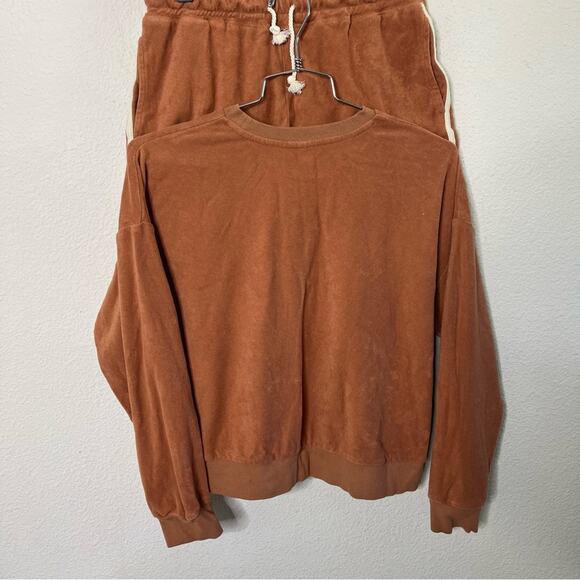 Rylee + Cru SET Terry Cloth 2 Piece Sweatshirt Shorts Terracotta Embroidered S - Picture 6 of 10